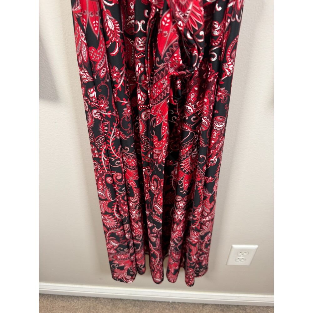 Jude Connally Delphine Midi Dress Size Medium Paisley Amore Red Silver Belted - Picture 8 of 10